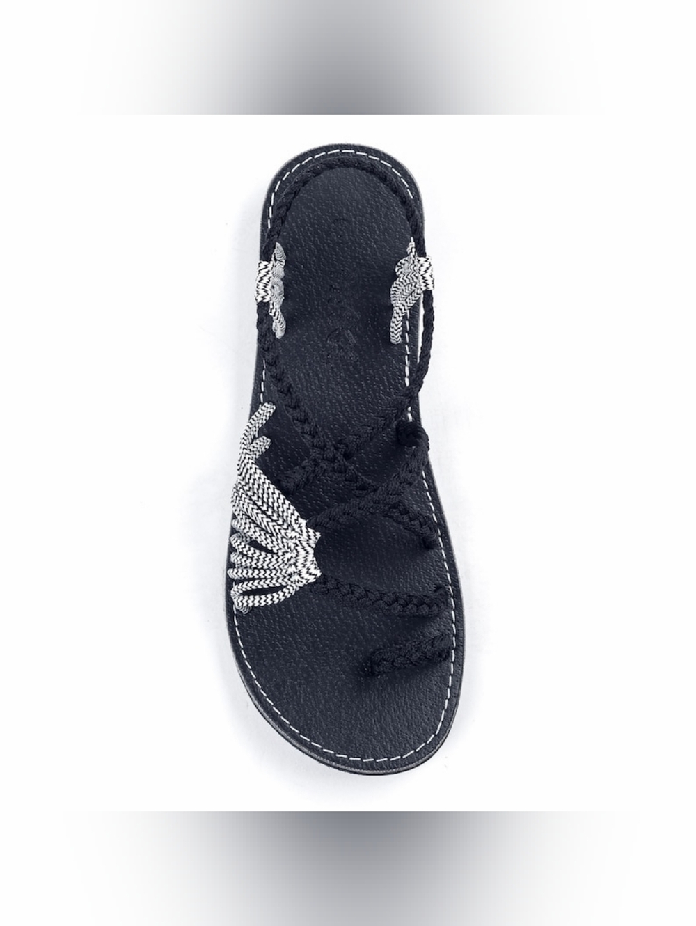 Plaka Palm Leaf Black Zebra Flat Sandals